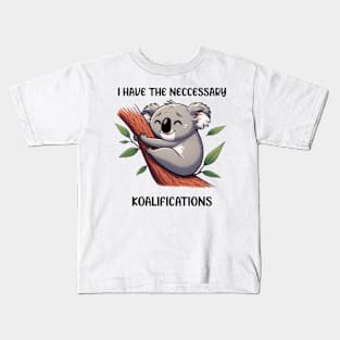 Cute Koala Hugging a Branch With Leafy Accents Kids T-Shirt